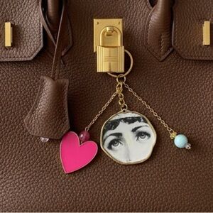 ✨Fornasetti Style Gold Bag Charm Purse Keychain Italian Art Face Motif Y2K Art